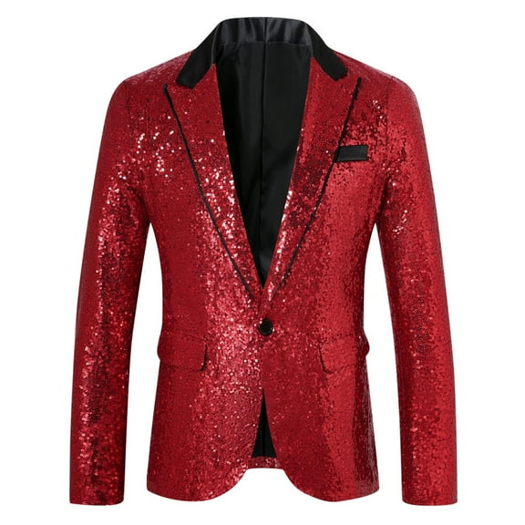 Dovford Mens One Button Sequin Dress Suit Jacket Party Festival Tuxedo Sport Coat