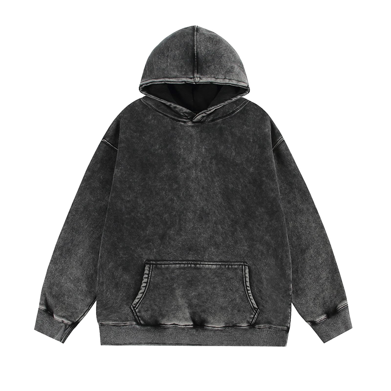 Mens Oversized Hoodies Pullover Vintage Sweatshirt Acid Wash Heavyweight Plush Baggy Streetwear Top Athletic Hoodie