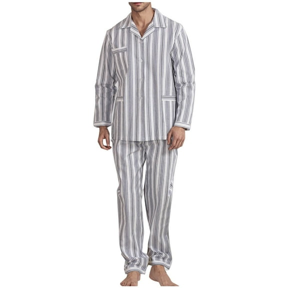Dovford Mens Pajamas Set, 100% Cotton Woven Drawstring Sleepwear Set with Top and Pants/Bottoms