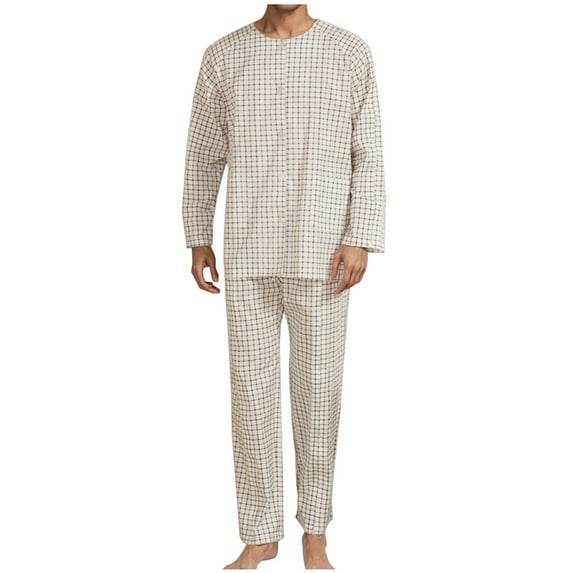 Dovford Mens Pajamas Set, 100% Cotton Woven Drawstring Sleepwear Set with Top and Pants/Bottoms