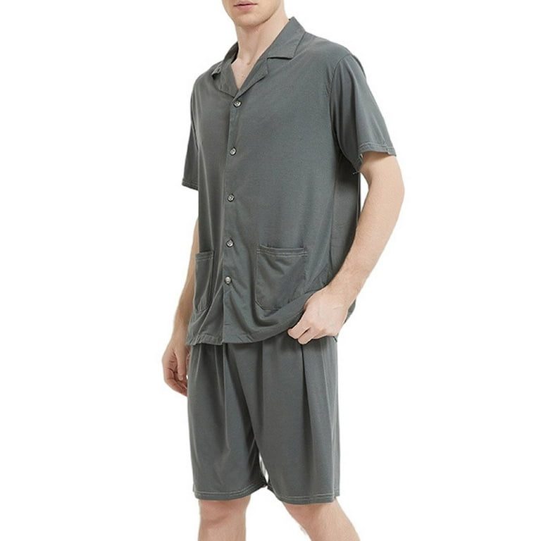 Dovford Mens Pajamas Set Short Sleeve Sleepwear Button Down Loungewear Set Soft Modal 2Pcs Pj Set with Pockets Walmart