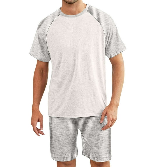Dovford Mens Pajamas Set Shorts Pjs Lightweight Raglan Short Sleeve Crewneck T Shirts and Shorts Soft Cotton Blend Comfy Sleepwear 2024