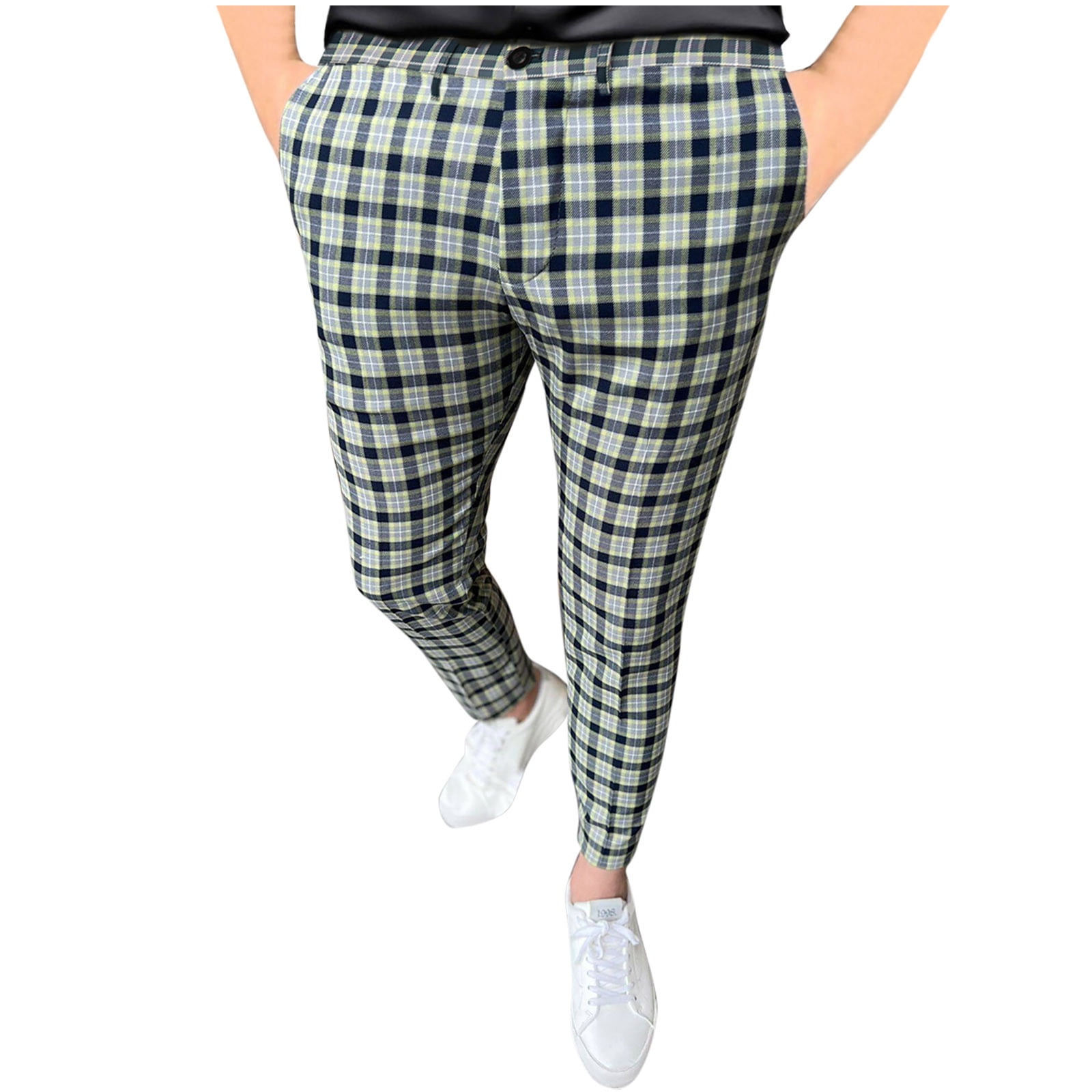 Dovford Mens Pants Slim Fit,Men's Plaid Straight Pants, Golf Pants