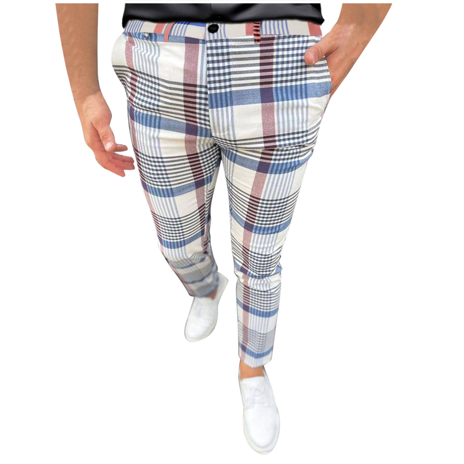 Mens Flat Front Pants - Plaid Pants - Slim Fit Pants - Windowpane Pant - Indigo main image 0