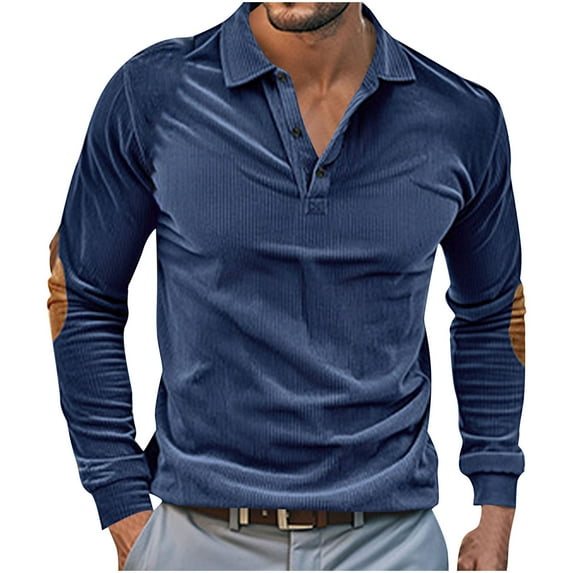 Dovford Mens Polo Long Sleeve Shirt Classic Velvet Button Basic Solid Color Designed Collared Polo Shirt Fashion Casual Shirts