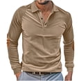 thumbnail image 1 of Dovford Mens Polo Long Sleeve Shirt Classic Velvet Button Basic Solid Color Designed Collared Polo Shirt Fashion Casual Shirts, 1 of 6