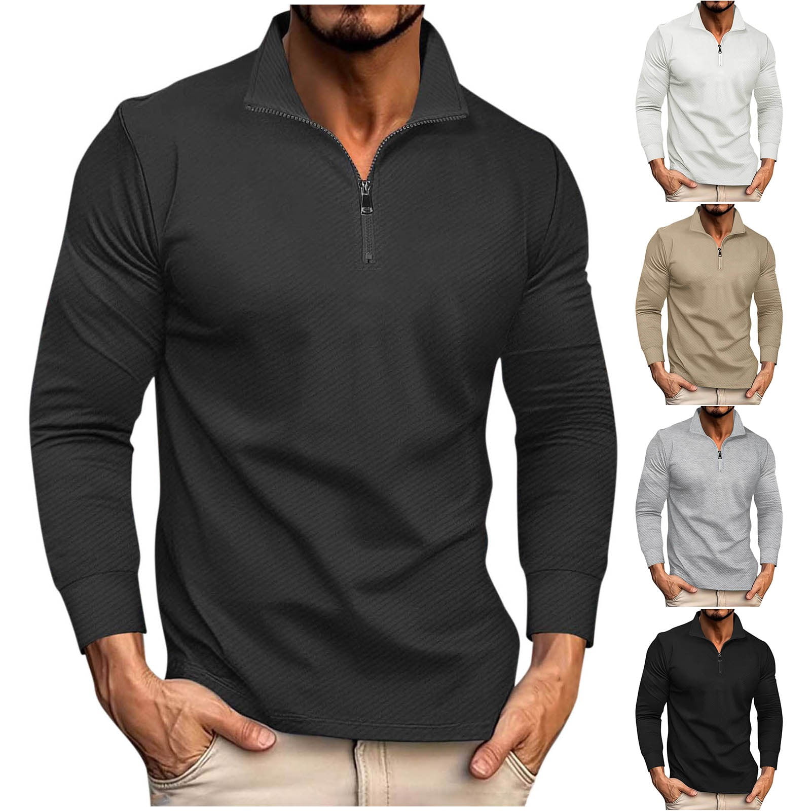 Dovford Mens Polo Shirts Fashion Lightweight Shirts Long Sleeve Zipper ...