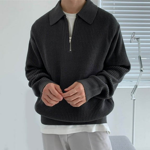 Dovford Mens Quarter Zip Pullover Waffle Textured Sweater Casual Knitted Loose Fit Oversize Sweater 2025