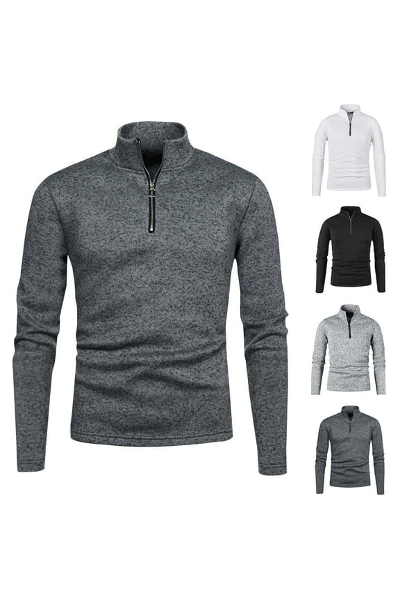 Mens Quarter Zip Sweatshirt Long Sleeve Pullover 1/4 Zip Up Golf Shirt for Men Winter Fleece Lined Thermal Sweater
