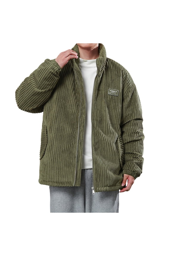 Mens Quilted Bubble Puffer Corduroy Jacket Mock Neck Zip Up Long Sleeve Winter Bomber Coat Fall Ribbed Tops Outerwear