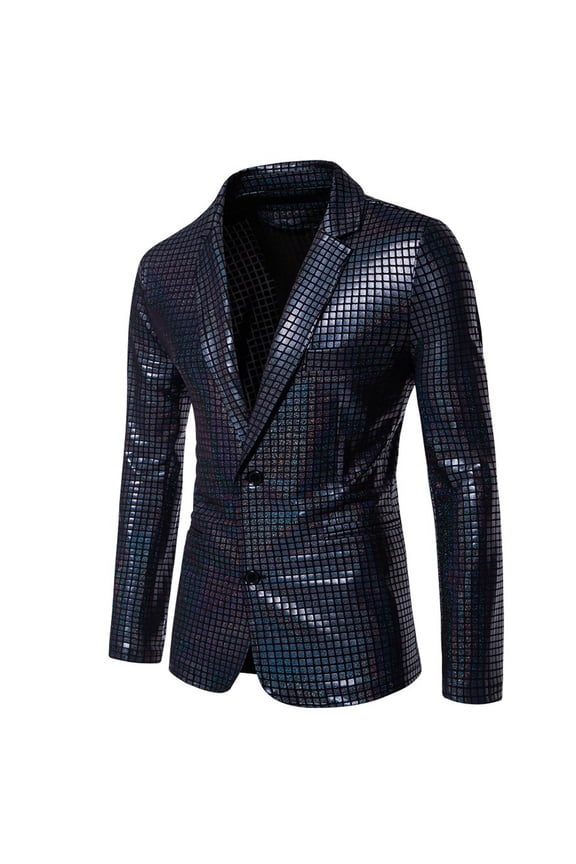 Mens Sequin Blazer Shiny Shawl Lapel One Button Suit Jacket for Men Dinner Party Wedding Festival Tuxedo