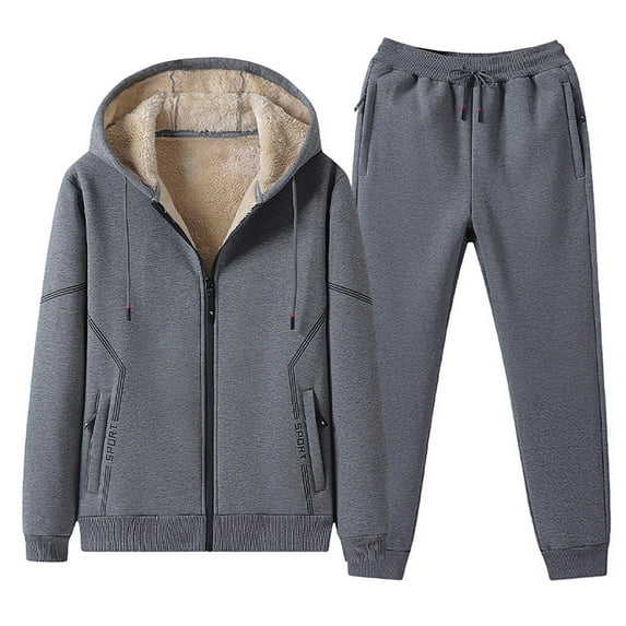 Dovford Mens Sherpa-Lined Fleece Tracksuits 2 Piece Hoodeis Full Zip Sweatsuits Set Winter Warm Sweatpants Suits Outfit