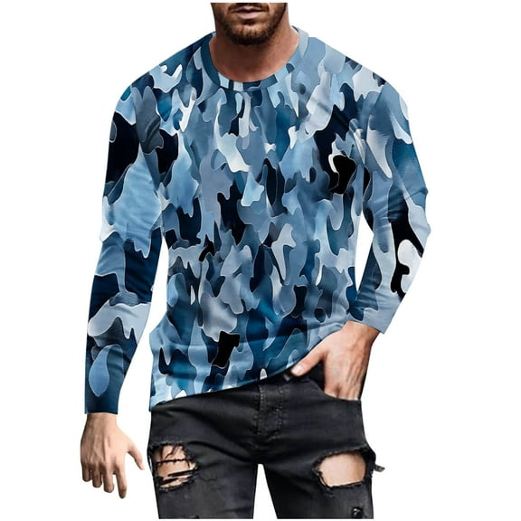 Dovford Mens Shirts Long Sleeve Casual Stylish Camouflage Print Workout Crewneck Sweatshirts Loose Fit Camo Pullover Tees