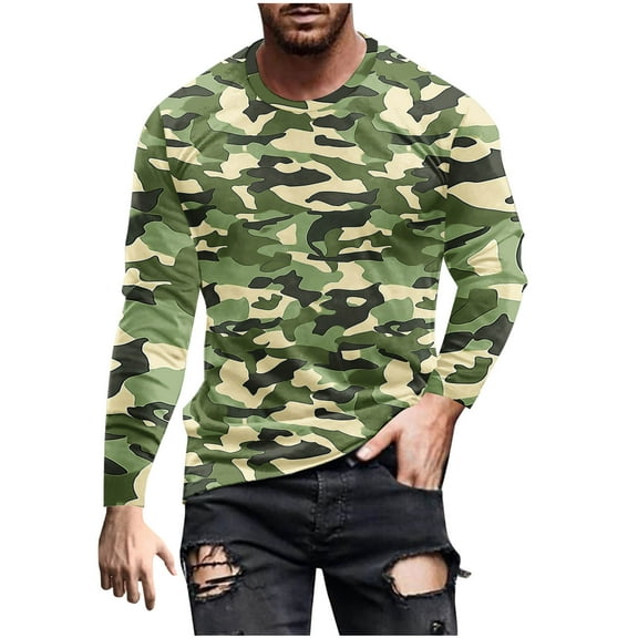 Dovford Mens Shirts Long Sleeve Casual Stylish Camouflage Print Workout Crewneck Sweatshirts Loose Fit Camo Pullover Tees