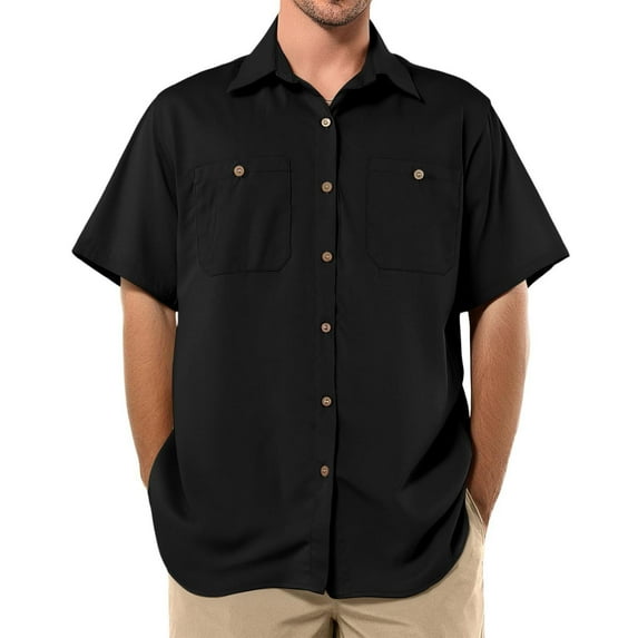 Dovford Mens Short Sleeve Casual Button Down Shirts Summer Untucked Dress Shirts with Pocket Camp Shirt