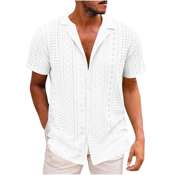 Dovford Mens Short Sleeve Cuban Guayabera Shirt Casual Summer Beach Button Down Shirts Linen Shirts for Men Bowling Shirts