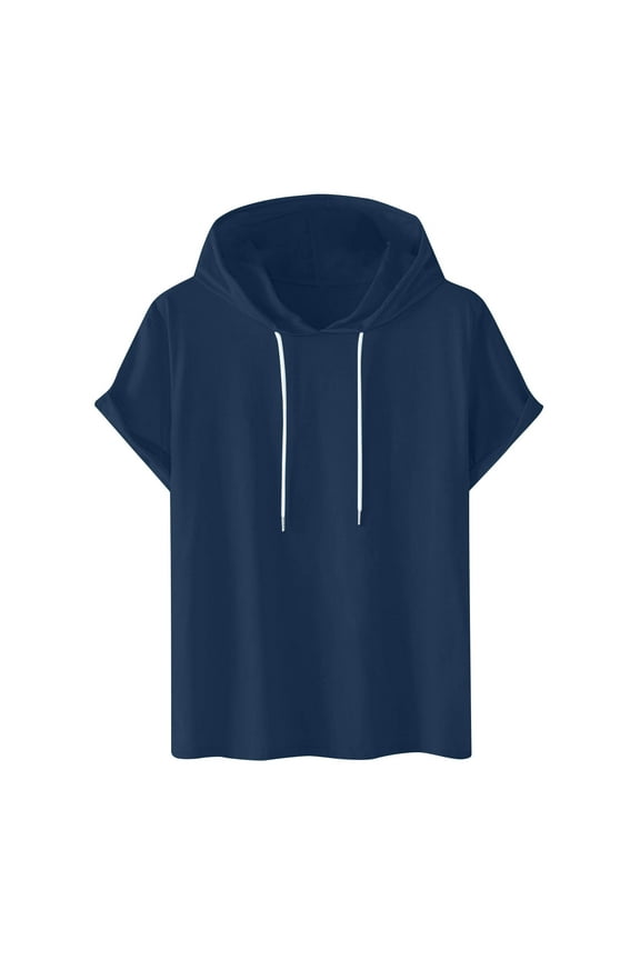 Mens Short Sleeve Hoodie Plus Size Sweatshirts Casual Solid Drawstring Hooded Pullover Short Sleeve Sports Hoodie Tops