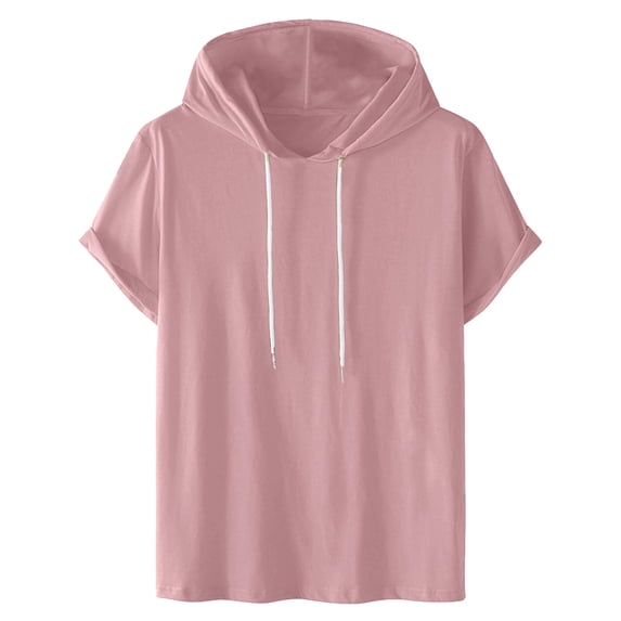 Dovford Mens Short Sleeve Hoodie Plus Size Sweatshirts Casual Solid Drawstring Hooded Pullover Short Sleeve Sports Hoodie Tops