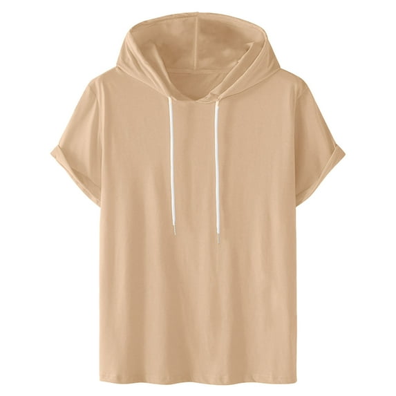 Dovford Mens Short Sleeve Hoodie Plus Size Sweatshirts Casual Solid Drawstring Hooded Pullover Short Sleeve Sports Hoodie Tops