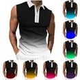 thumbnail image 1 of Dovford Mens Sleeveless Shirts Zipper Collar Solid Color Lapel Shirt Body Building Casual Summer Beach Tops, 1 of 5
