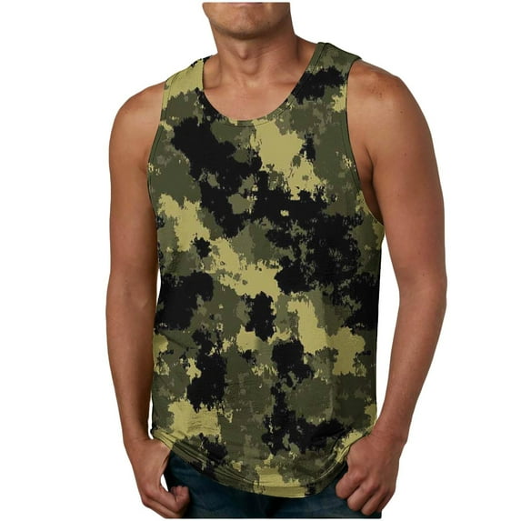 Dovford Mens Sleeveless Tank Tops Workout Gym Shirts Camouflage Print Vintage Style T-Shirt