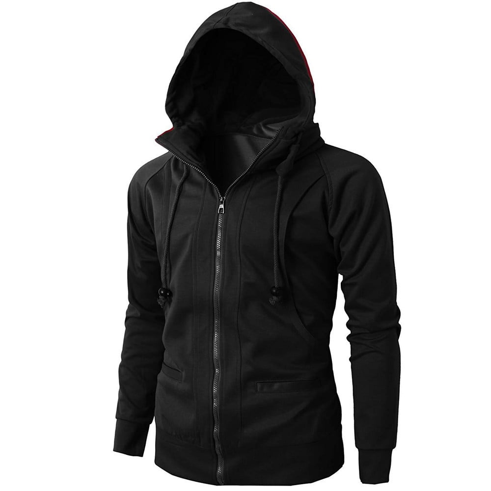 Dovford Mens Slim Fit Lightweight Zip Up Hoodie with Pockets Long