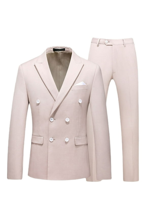 Mens Suits Slim Fit 2 Piece Double Breasted Blazer Tuxedo Suit Set for Men Casual Wedding Casual Business