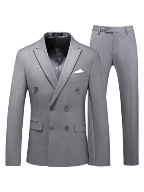 Mens Suits Slim Fit 2 Piece Double Breasted Blazer Tuxedo Suit Set for Men Casual Wedding Casual Business