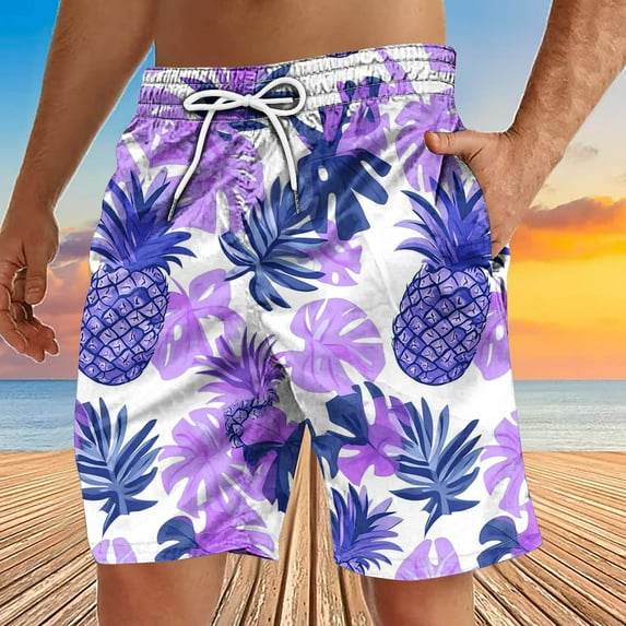 Dovford Mens Swim Trunks 7 Inch Mesh Liner Stretch Men's Bathing Suit Swimming Trunks for Men Beach Shorts Print Swim Shorts
