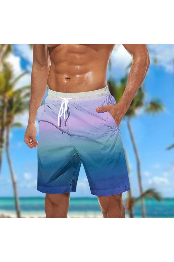 Mens Swimming Trunks Board Shorts Quick Dry Beach Shorts with Gradient Color Print Bathing Suits