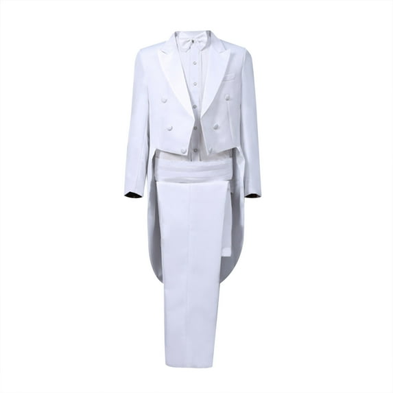 Dovford Mens Tailcoat Suit Jacket Tuxedo Double Breast Swallow Tail Coat Pants Bow Tie