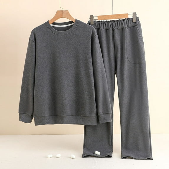 Dovford Mens Thermal Underwear Set Loose Leisure Sports Suit leece Lined Base Layer Set Elastic Thermal Homewear