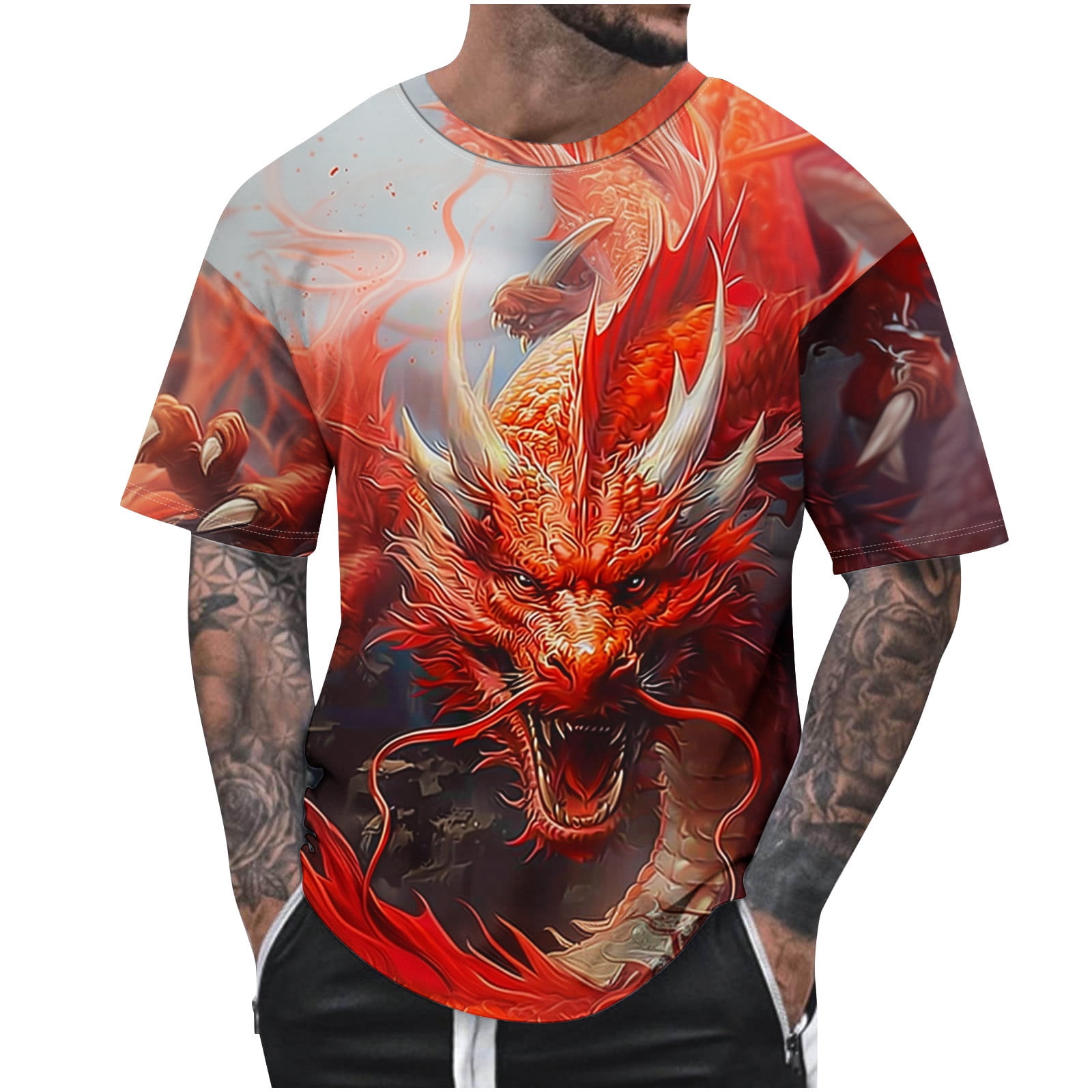 Dovford Mens Tshirts 2024 Summer Fashion Casual Men's Round Neck 3D ...