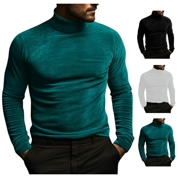 Dovford Mens Velvet Turtleneck Long Sleeve Pullover Basic Designed Undershirt Stretch Slim Fit Velour Blouse