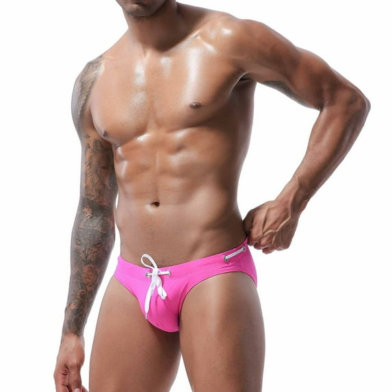 Dovford Mens Vintage Swim Briefs Fashion Bikini Swimwear Quick Dry Retro Swimsuit with Drawstring