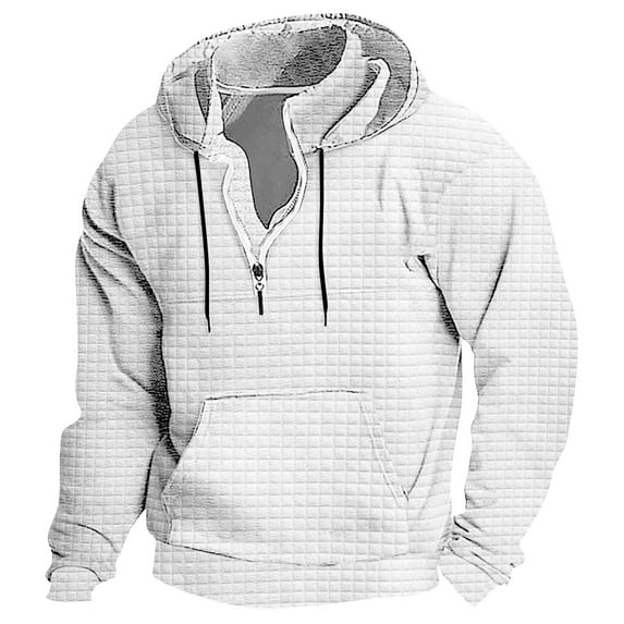 Dovford Mens Waffle Knit Hoodie Casual Long Sleeve Half Zip Drawstring Hoodie Coat Pullover Sweater Sweatshirt With Pockets