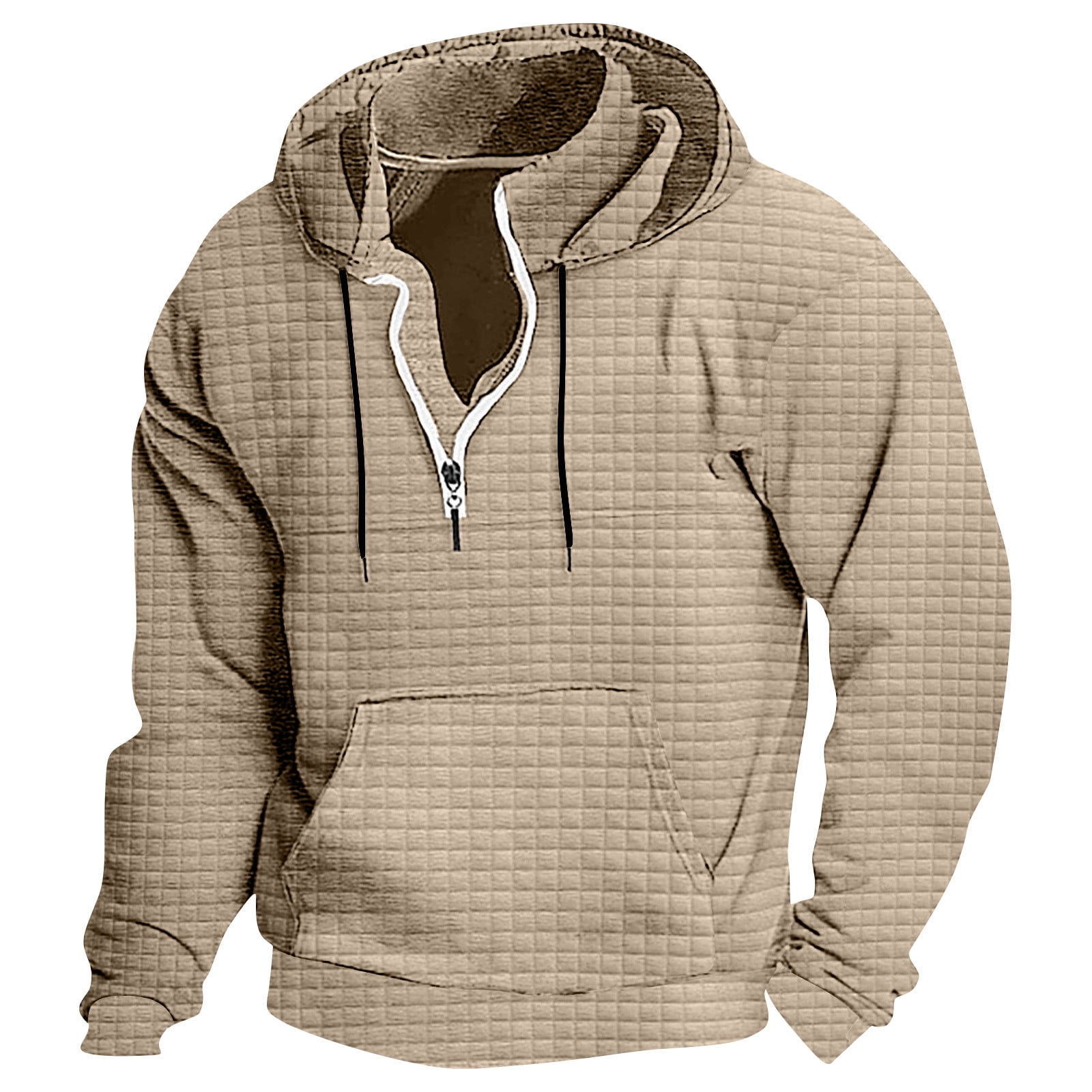 Dovford Mens Waffle Knit Hoodie Casual Long Sleeve Half Zip Drawstring Hoodie Coat Pullover Sweater Sweatshirt With Pockets Walmart