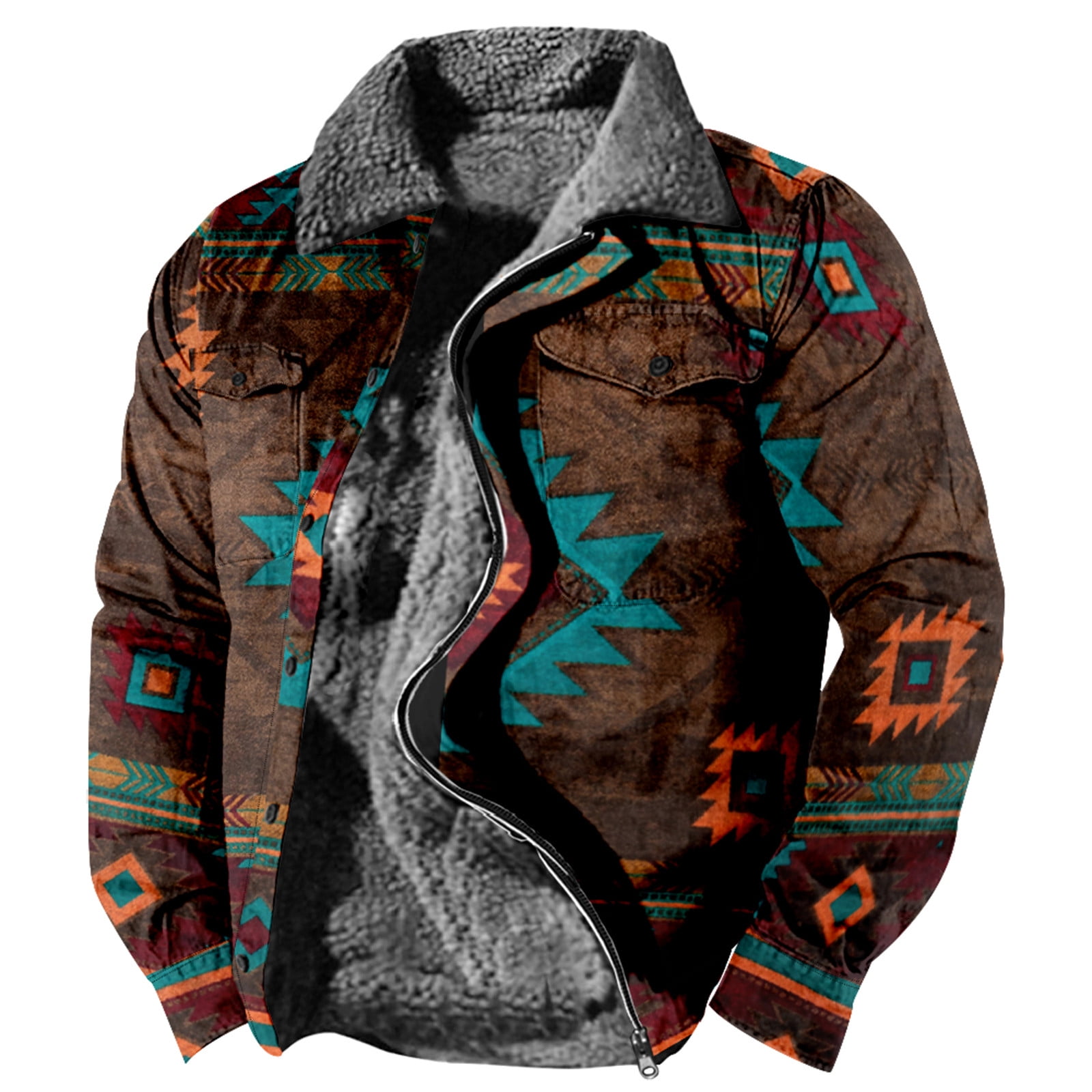 Dovford Mens Winter Jacket Western Jackets for Men Vintage Aztec Jacket Fleece Lined Coats Plus Size Cowby Coat 2024 Walmart