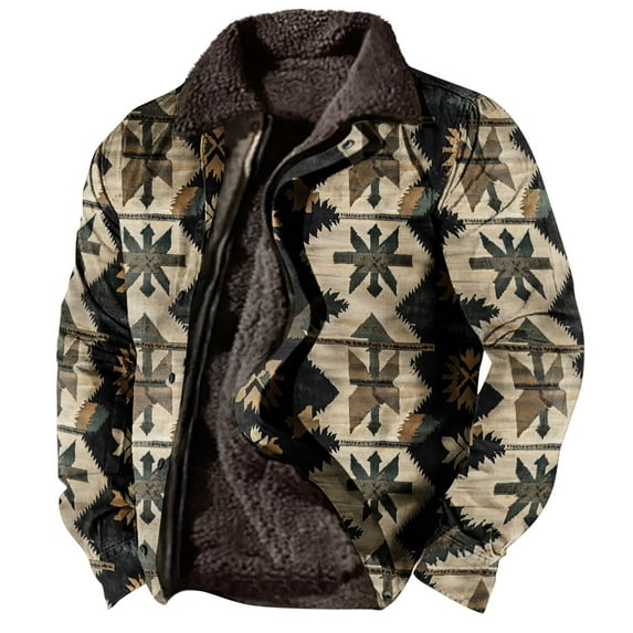 Dovford Mens Winter Jacket Western Jackets for Men Vintage Aztec Jacket Fleece Lined Coats Plus Size Cowby Coat 2025