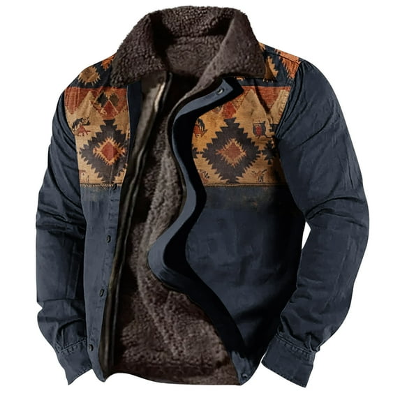 Dovford Mens Winter Jacket Western Jackets for Men Vintage Aztec Jacket Fleece Lined Coats Plus Size Cowby Coat 2025