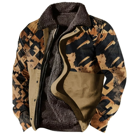 Dovford Mens Winter Jacket Western Jackets for Men Vintage Aztec Jacket Fleece Lined Coats Plus Size Cowby Coat 2025