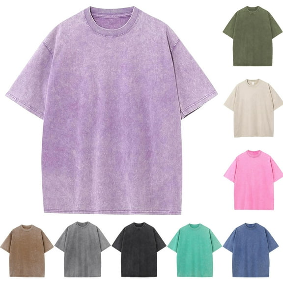 Dovford Oversized Unisex Vintage Acid Wash Tshirt Cotton Solid Streetwear Short Sleeve Casual Baggy Fit Shirts Tops for Men Women