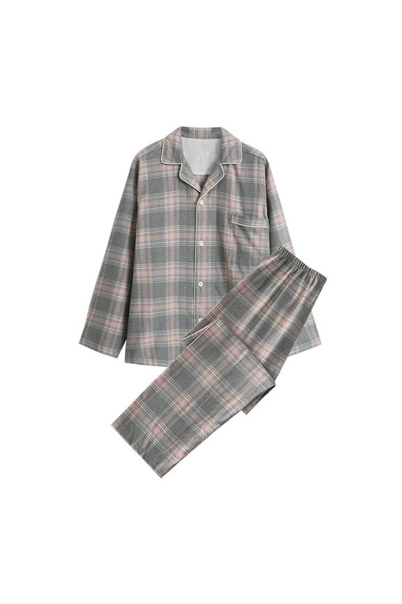 Pajamas for Men Pj Set 100% Cotton Pajama Long Sleeve/Pants Plaids Sleepwear Loungewear sets Fashion 2024