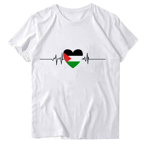 Dovford Palestine Heartbeat Palestine Pride Palestinian Flag T-Shirt Short Sleeve Crewneck Tee Tops Spring Summer 2024