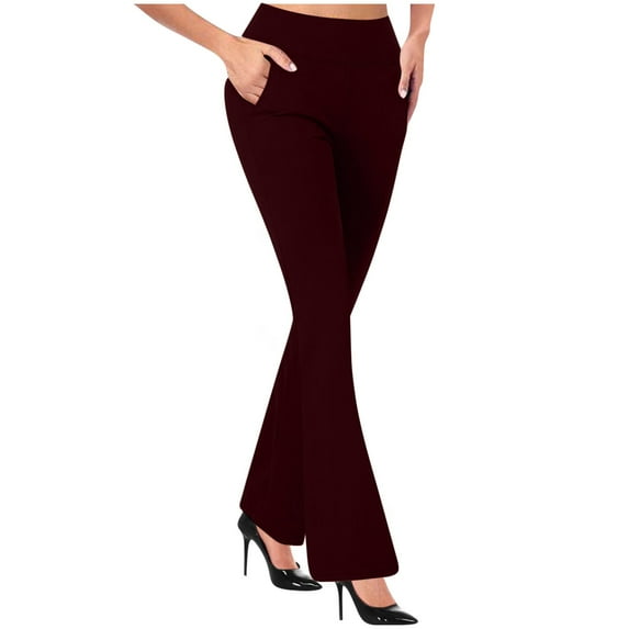 Dovford Petite Pants for Women High Waist Business Casual Work Pants with Pockets Stretch Elastic Yoga Office Flare Trousers Pants