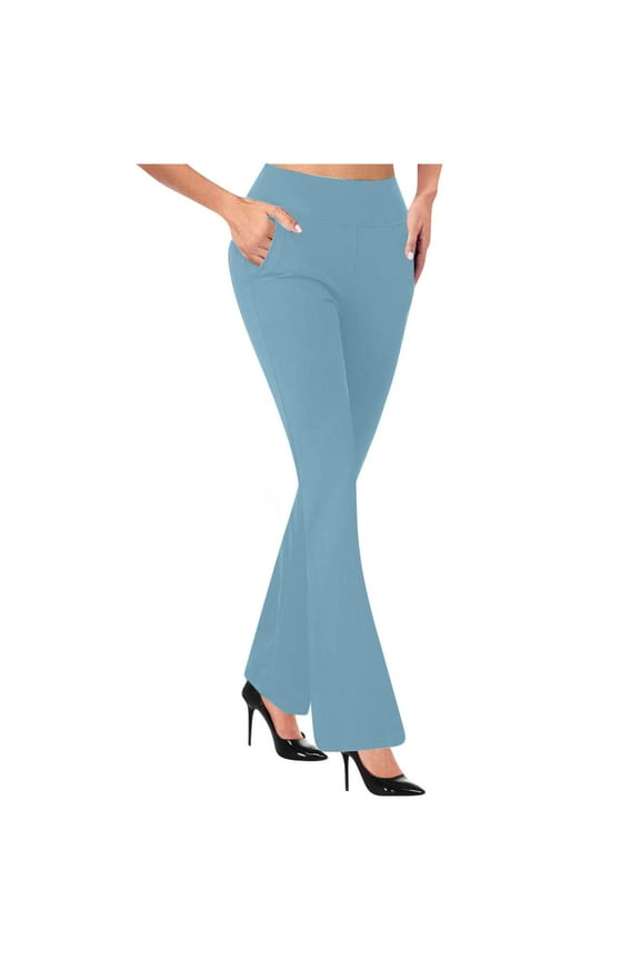 Petite Pants for Women High Waist Business Casual Work Pants with Pockets Stretch Elastic Yoga Office Flare Trousers Pants