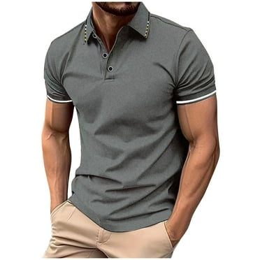 Dovford Polo T-Shirts for Men Big and Tall Casual Short Sleeve Button Up Golf Polo Shirts Fashion Business Work Slim Collared T-Shirts