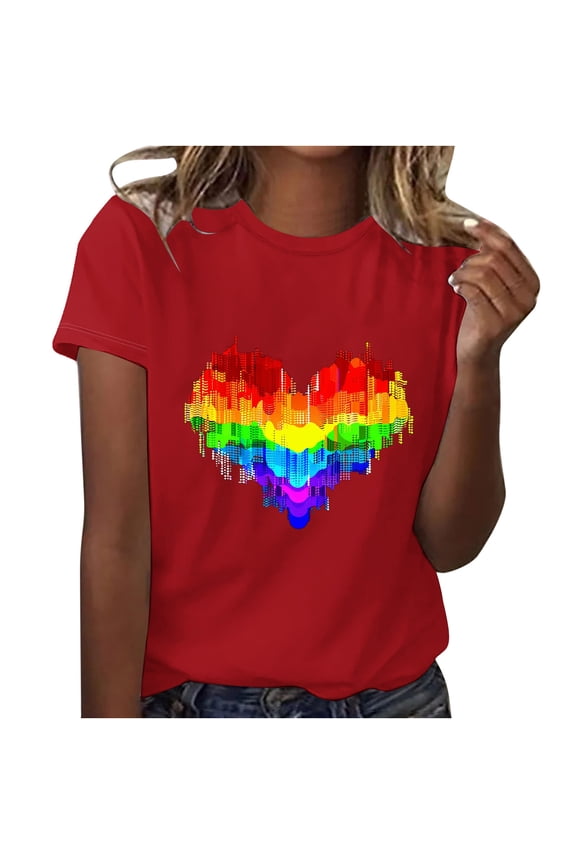 Pride Shirt Women Rainbow Graphic Tee Love Love Print T-Shirt LGBT Equality Shirts Short Sleeve Tops