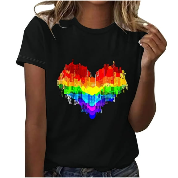 Dovford Pride Shirt Women Rainbow Graphic Tee Love Love Print T-Shirt LGBT Equality Shirts Short Sleeve Tops