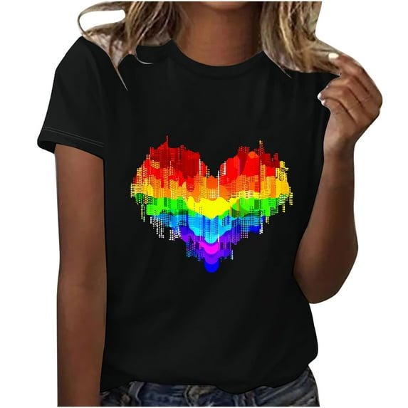 Dovford Pride Shirt Women Rainbow Graphic Tee Love Love Print T-Shirt LGBT Equality Shirts Short Sleeve Tops